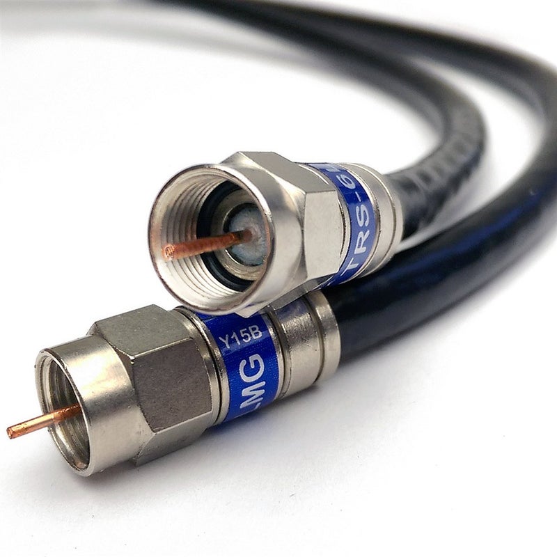 PHAT SATELLITE INTL | Quad Shield Solid Copper 3GHZ RG-6 Coax Cable, 75 Ohm Satellite TV Approved Cable, Anti-Corrosion Brass RG6 Fittings, Assembled in USA (3ft, Black)